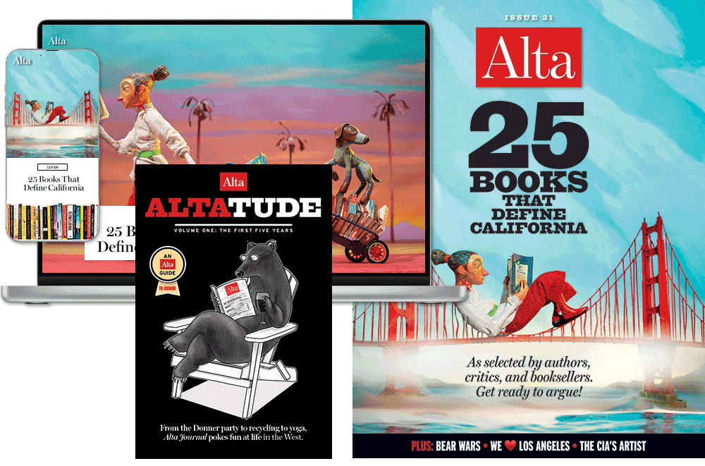 magazine cover, digital devices, and Altatude book cover